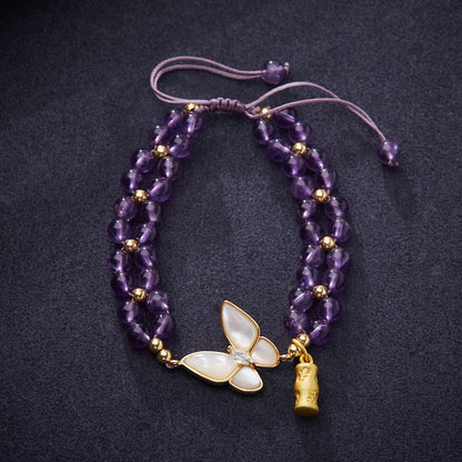 Mythstone Amethyst Butterfly Bamboo Balance Relieves Stress Braided String Bracelet