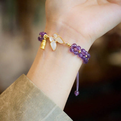 Mythstone Amethyst Butterfly Bamboo Balance Relieves Stress Braided String Bracelet