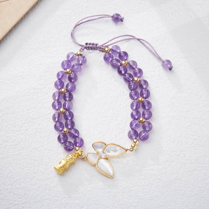 Mythstone Amethyst Butterfly Bamboo Balance Relieves Stress Braided String Bracelet