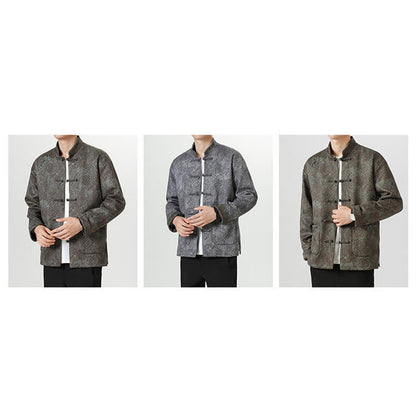 Mythstone Casual Suede Python Pattern Frog-button Cotton Men's Jacket Shirt Clothing