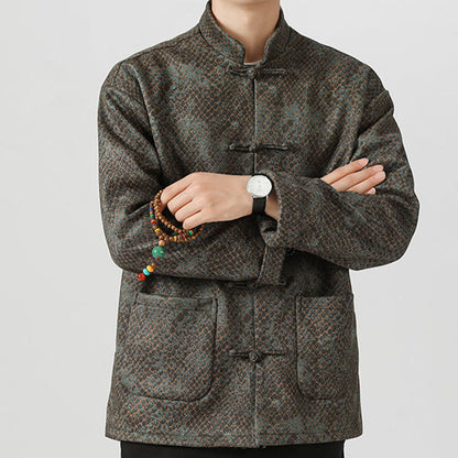 Mythstone Casual Suede Python Pattern Frog-button Cotton Men's Jacket Shirt Clothing