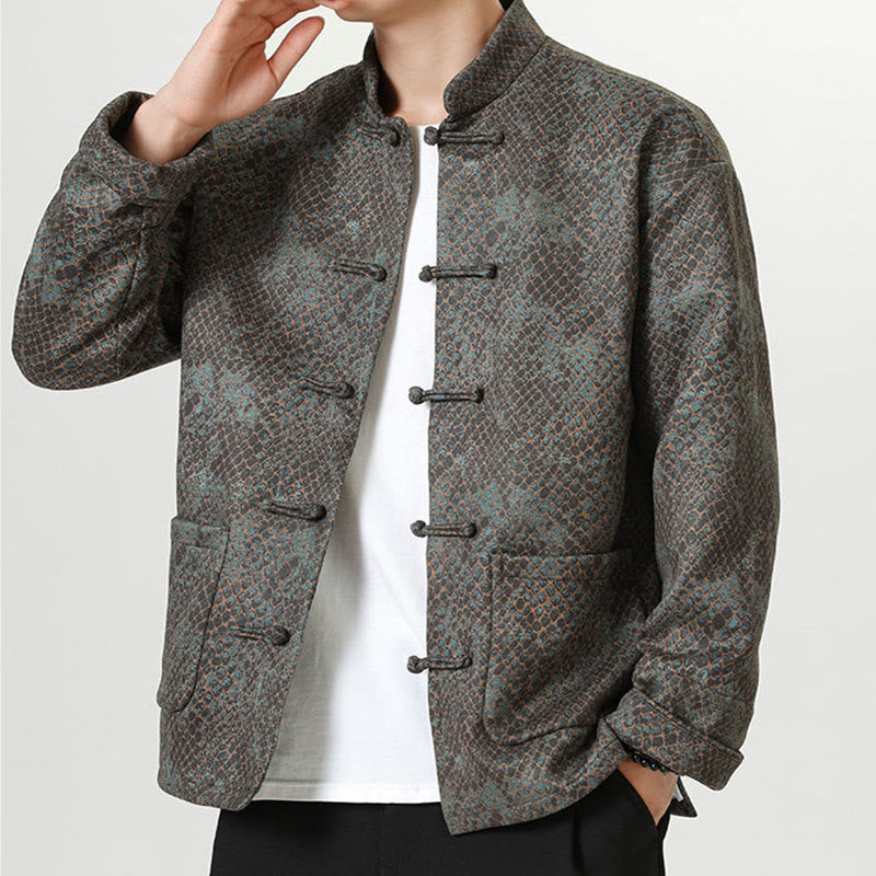 Mythstone Casual Suede Python Pattern Frog-button Cotton Men's Jacket Shirt Clothing