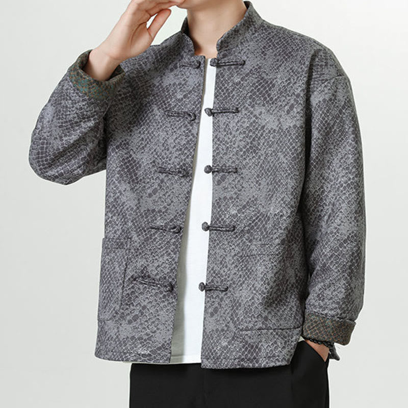 Mythstone Casual Suede Python Pattern Frog-button Cotton Men's Jacket Shirt Clothing