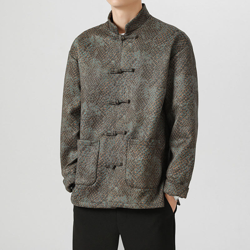 Mythstone Casual Suede Python Pattern Frog-button Cotton Men's Jacket Shirt Clothing