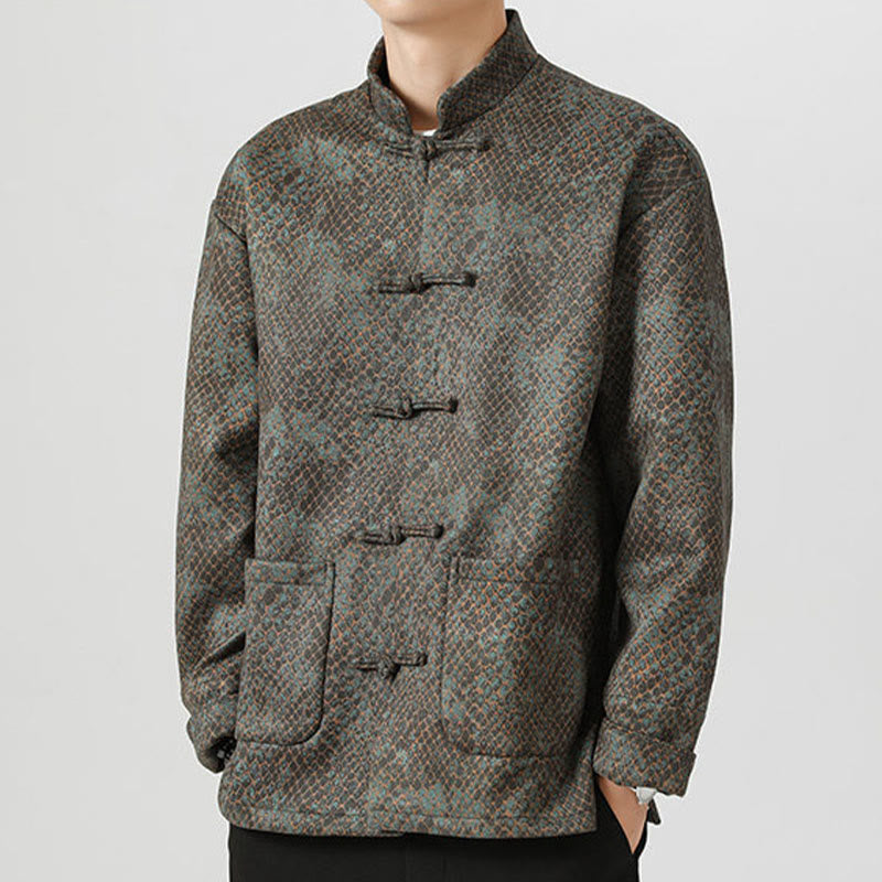 Mythstone Casual Suede Python Pattern Frog-button Cotton Men's Jacket Shirt Clothing