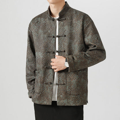 Mythstone Casual Suede Python Pattern Frog-button Cotton Men's Jacket Shirt Clothing