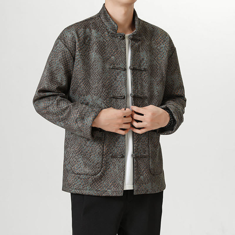 Mythstone Casual Suede Python Pattern Frog-button Cotton Men's Jacket Shirt Clothing