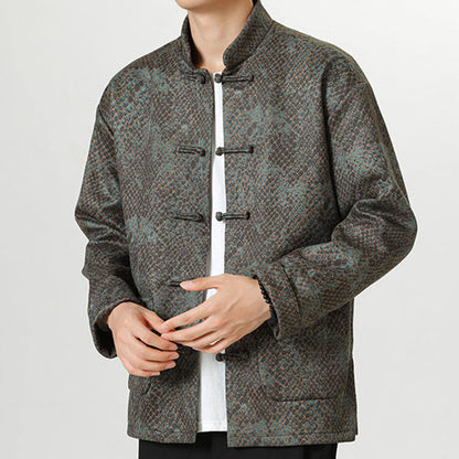 Mythstone Casual Suede Python Pattern Frog-button Cotton Men's Jacket Shirt Clothing