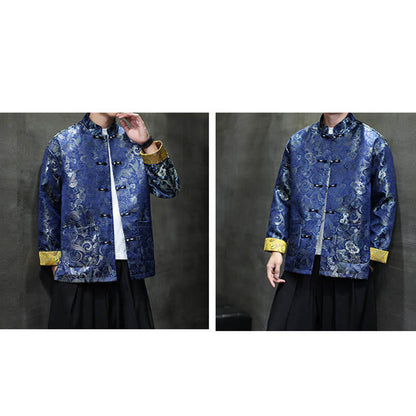 Mythstone Frog-Button Chinese Tang Suit Stand Collar Long Shirt Men Jacket Clothing