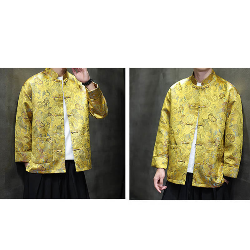 Mythstone Frog-Button Chinese Tang Suit Stand Collar Long Shirt Men Jacket Clothing