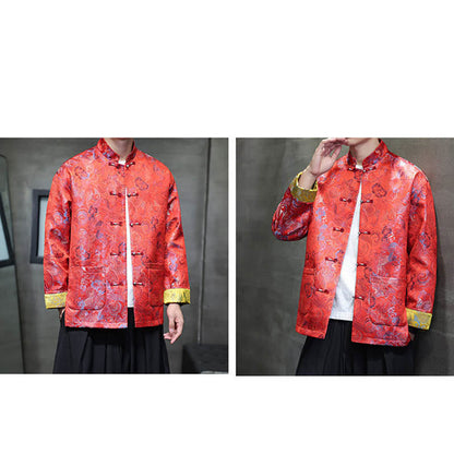 Mythstone Frog-Button Chinese Tang Suit Stand Collar Long Shirt Men Jacket Clothing