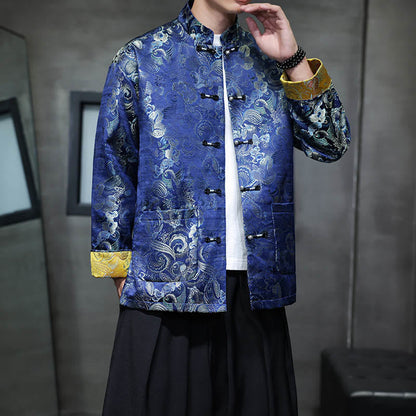 Mythstone Frog-Button Chinese Tang Suit Stand Collar Long Shirt Men Jacket Clothing