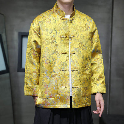 Mythstone Frog-Button Chinese Tang Suit Stand Collar Long Shirt Men Jacket Clothing