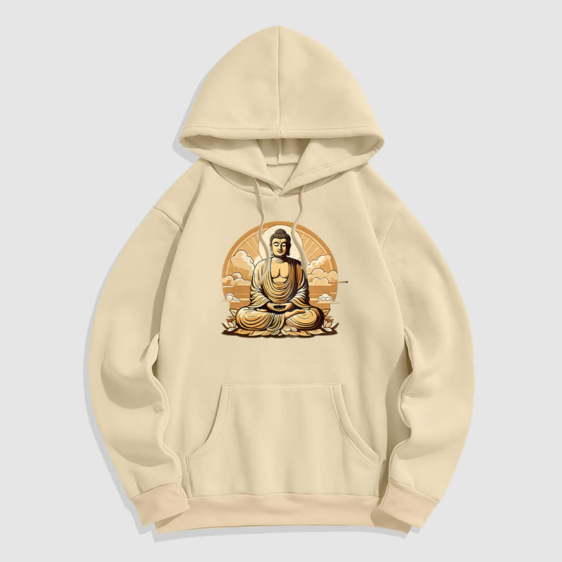 Mythstone Sun Auspicious Clouds Buddha Fleece Lined Polyester Hoodie