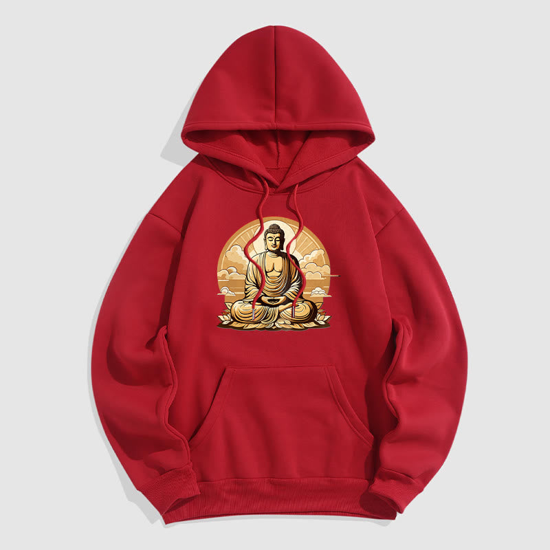 Mythstone Sun Auspicious Clouds Buddha Fleece Lined Polyester Hoodie