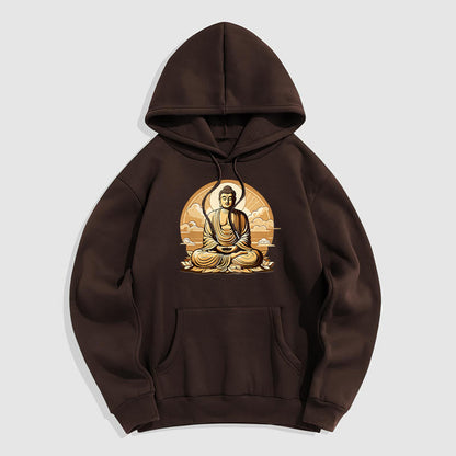 Mythstone Sun Auspicious Clouds Buddha Fleece Lined Polyester Hoodie