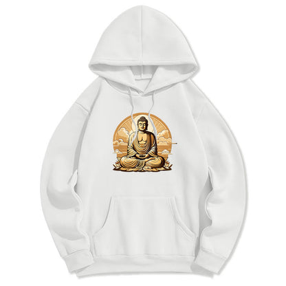 Mythstone Sun Auspicious Clouds Buddha Fleece Lined Polyester Hoodie