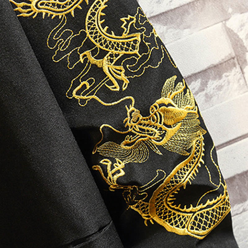 Mythstone Embroider Dragon Phoenix Casual Frog-button Cotton Men's Jacket Shirt Clothing