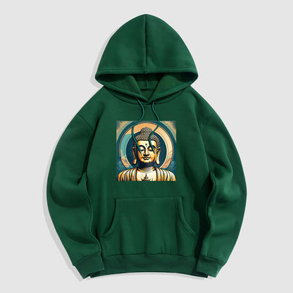 Mythstone Aura Golden Buddha Fleece Lined Polyester Hoodie