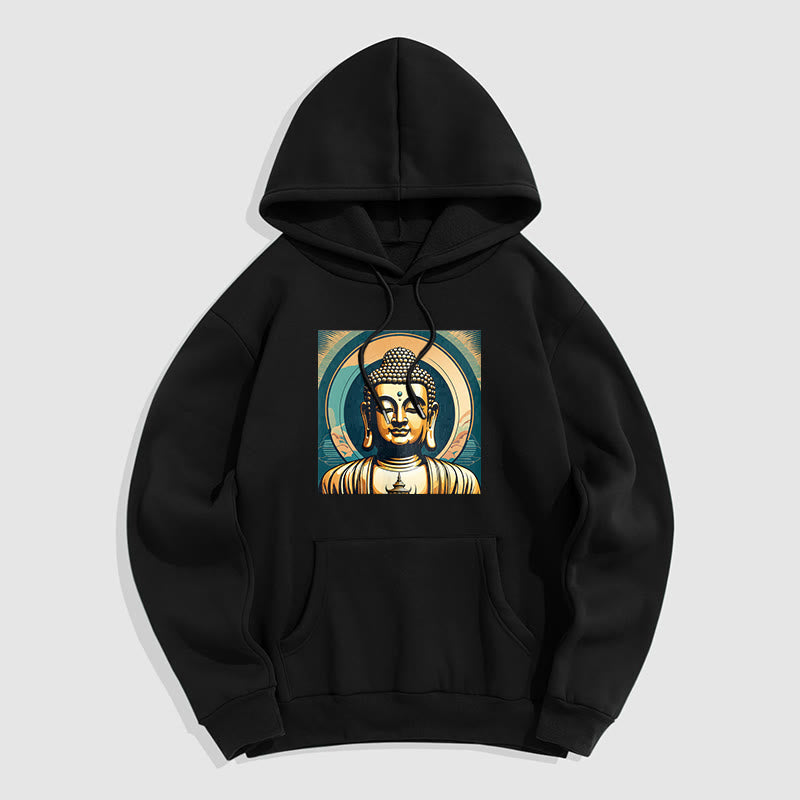 Mythstone Aura Golden Buddha Fleece Lined Polyester Hoodie