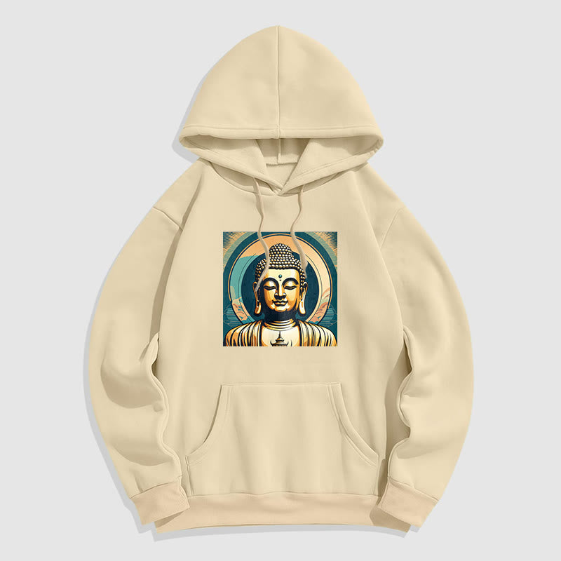 Mythstone Aura Golden Buddha Fleece Lined Polyester Hoodie