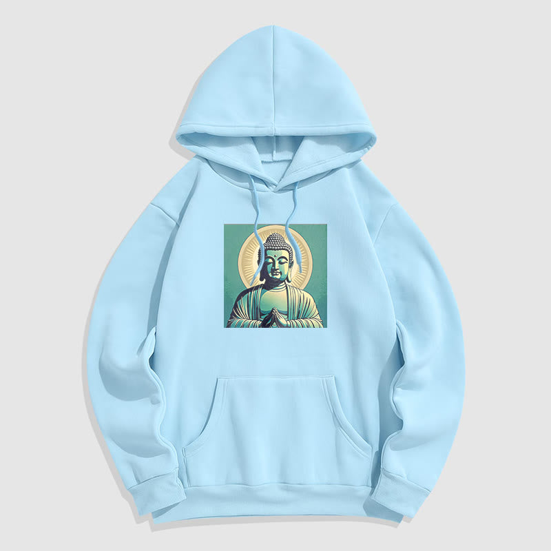 Sudadera con capucha de poliéster con forro polar y Buda verde Aura de Mythstone 