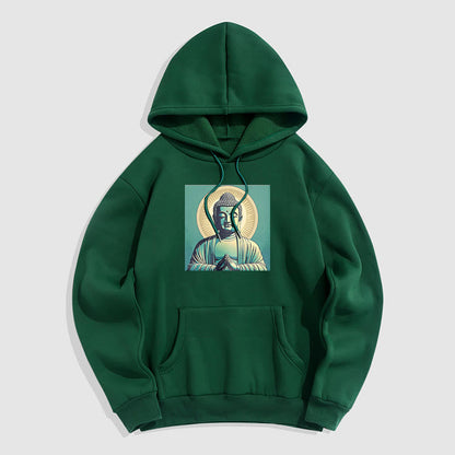 Sudadera con capucha de poliéster con forro polar y Buda verde Aura de Mythstone 