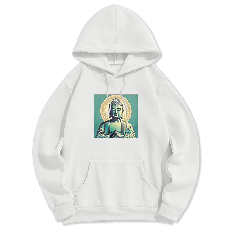 Sudadera con capucha de poliéster con forro polar y Buda verde Aura de Mythstone 