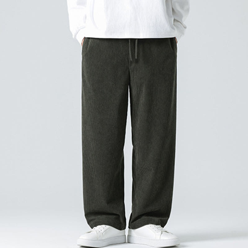 Mythstone Casual Solid Color Cotton Men's Wide Leg Pants With Pockets