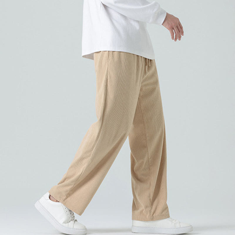 Mythstone Casual Solid Color Cotton Men's Wide Leg Pants With Pockets