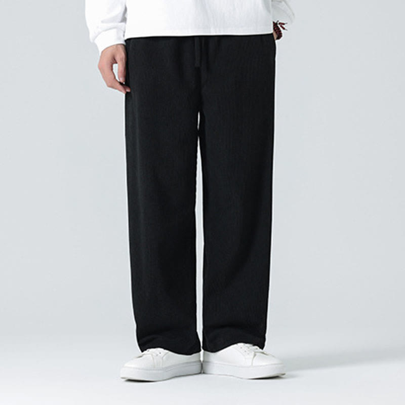 Mythstone Casual Solid Color Cotton Men's Wide Leg Pants With Pockets