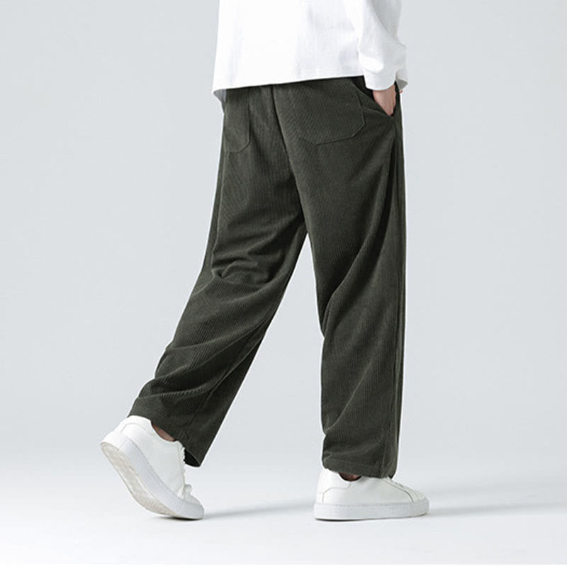 Mythstone Casual Solid Color Cotton Men's Wide Leg Pants With Pockets