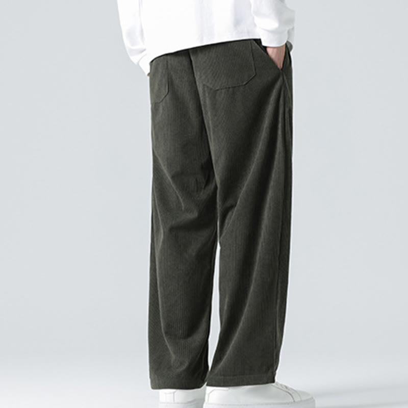 Mythstone Casual Solid Color Cotton Men's Wide Leg Pants With Pockets