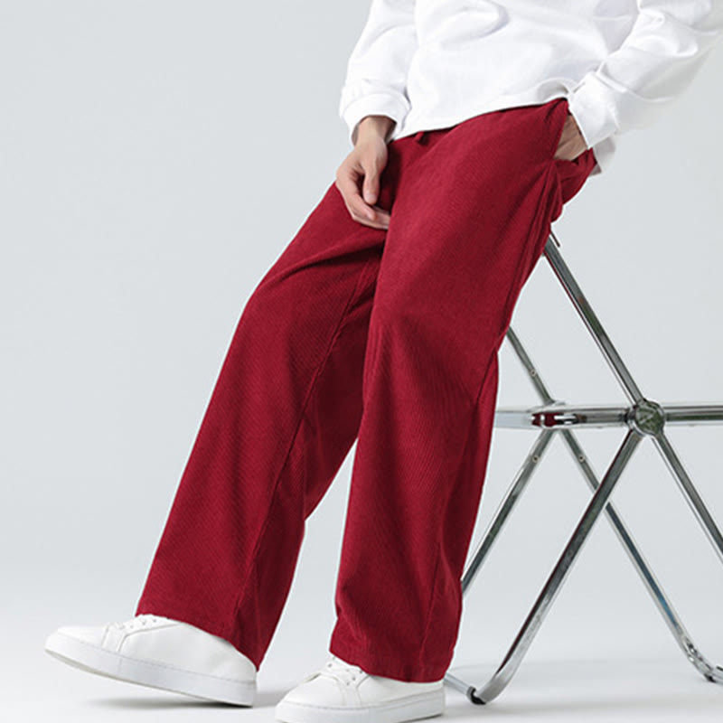 Mythstone Casual Solid Color Cotton Men's Wide Leg Pants With Pockets