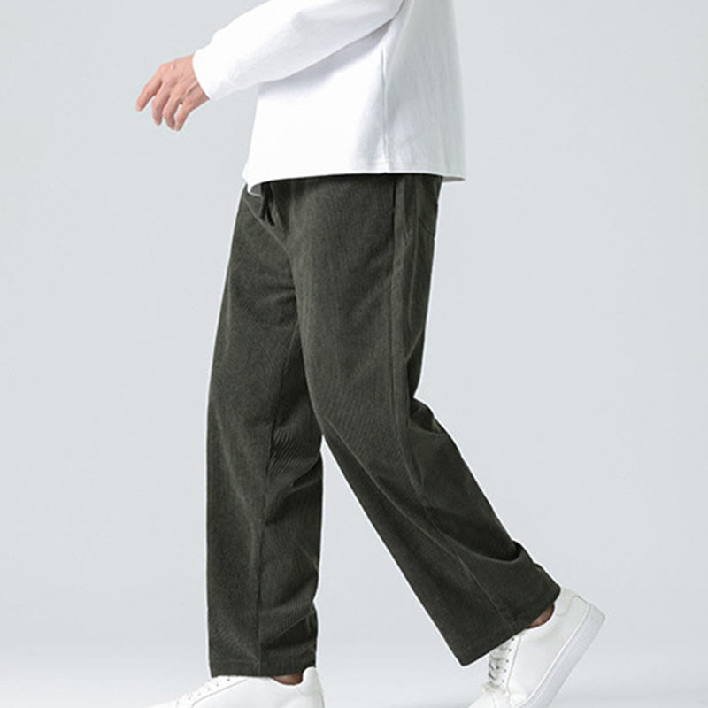 Mythstone Casual Solid Color Cotton Men's Wide Leg Pants With Pockets