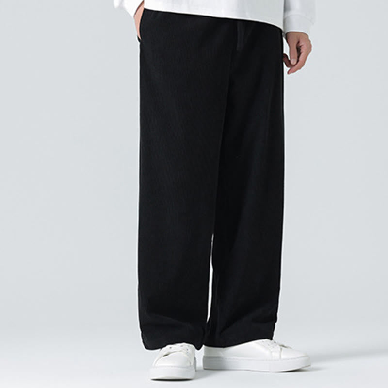 Mythstone Casual Solid Color Cotton Men's Wide Leg Pants With Pockets