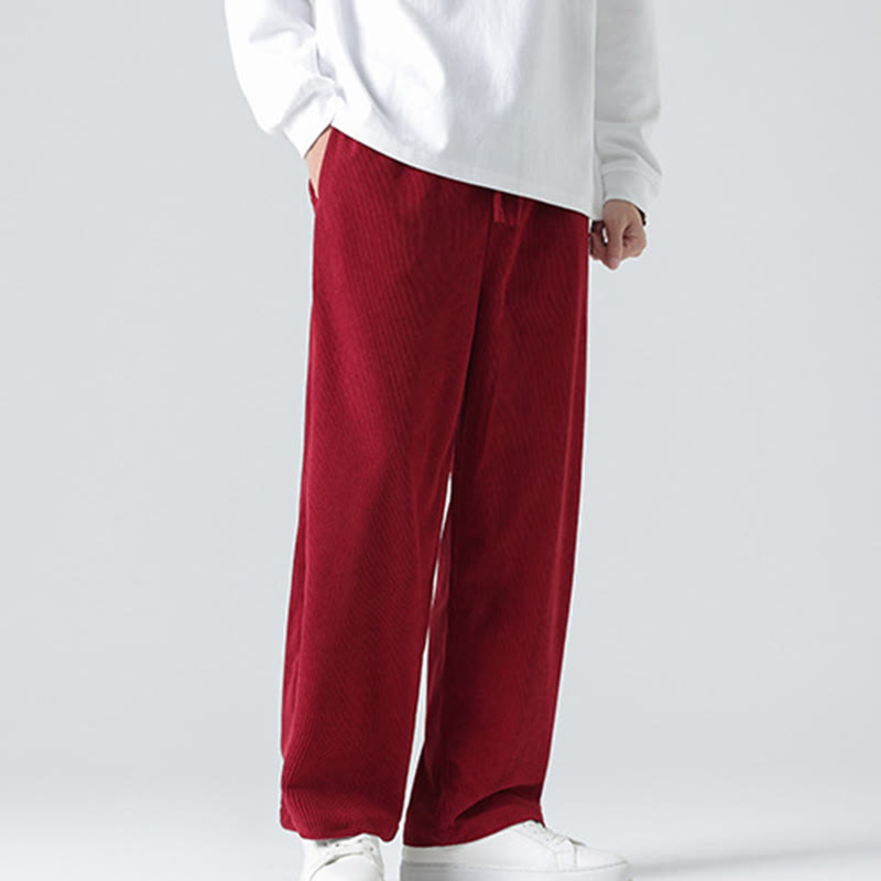 Mythstone Casual Solid Color Cotton Men's Wide Leg Pants With Pockets