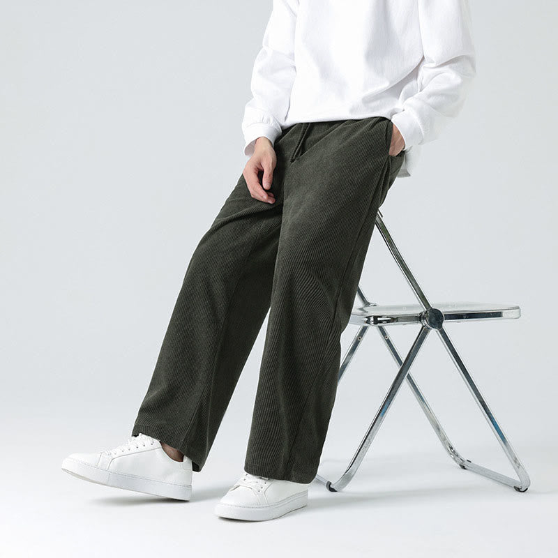 Mythstone Casual Solid Color Cotton Men's Wide Leg Pants With Pockets