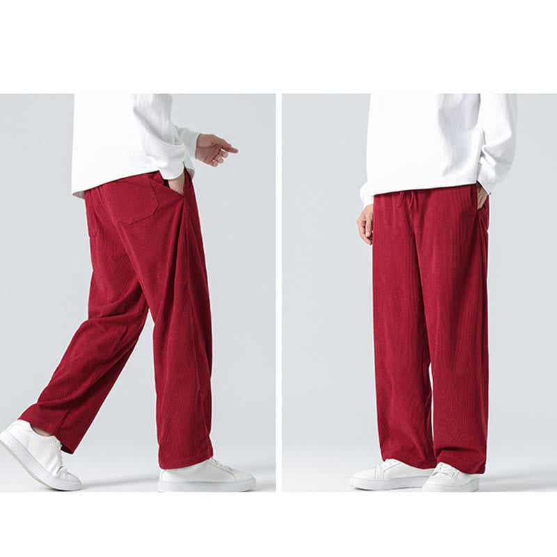 Mythstone Casual Solid Color Cotton Men's Wide Leg Pants With Pockets