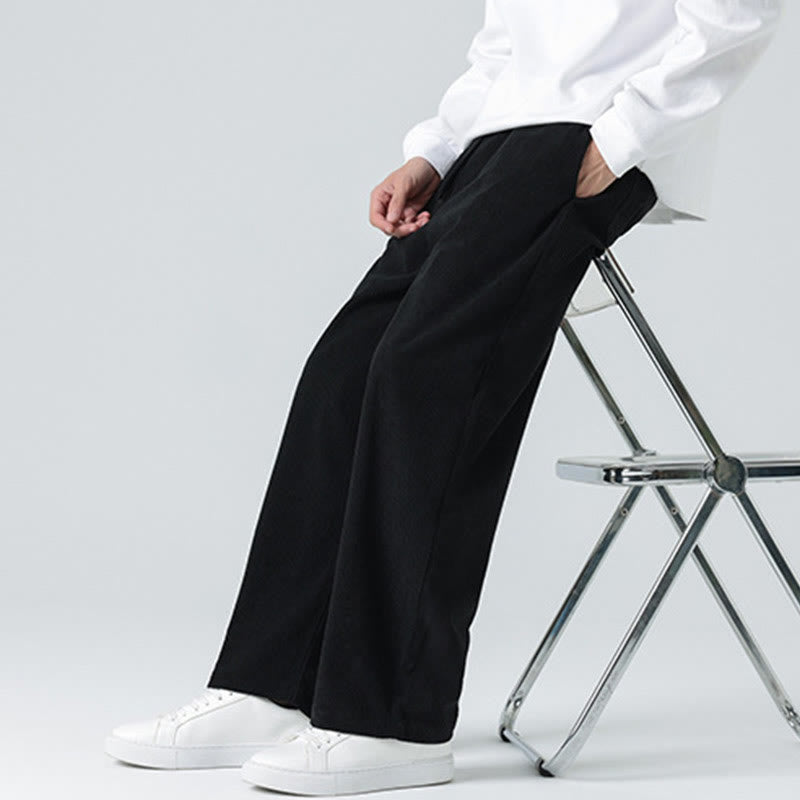 Mythstone Casual Solid Color Cotton Men's Wide Leg Pants With Pockets