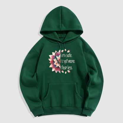 Sudadera con capucha y forro polar de poliéster con la frase "Estoy seguro, confío más, temo menos" de Lotus 