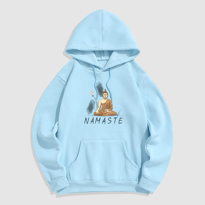 Sudadera con capucha y forro polar de poliéster con diseño de Buda meditador NAMASTE de Mythstone 