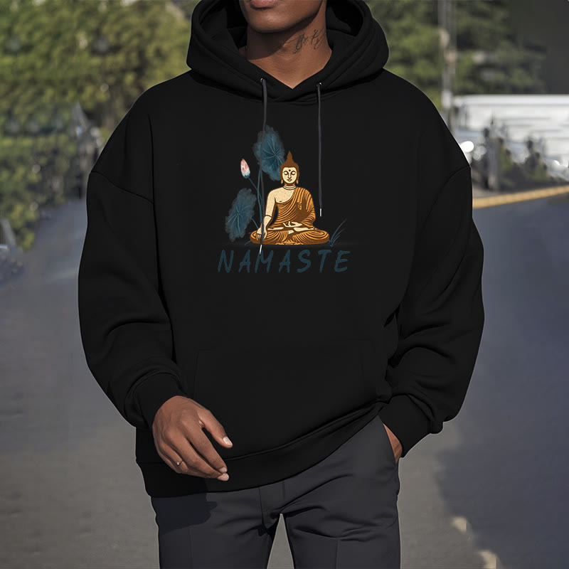 Sudadera con capucha y forro polar de poliéster con diseño de Buda meditador NAMASTE de Mythstone 