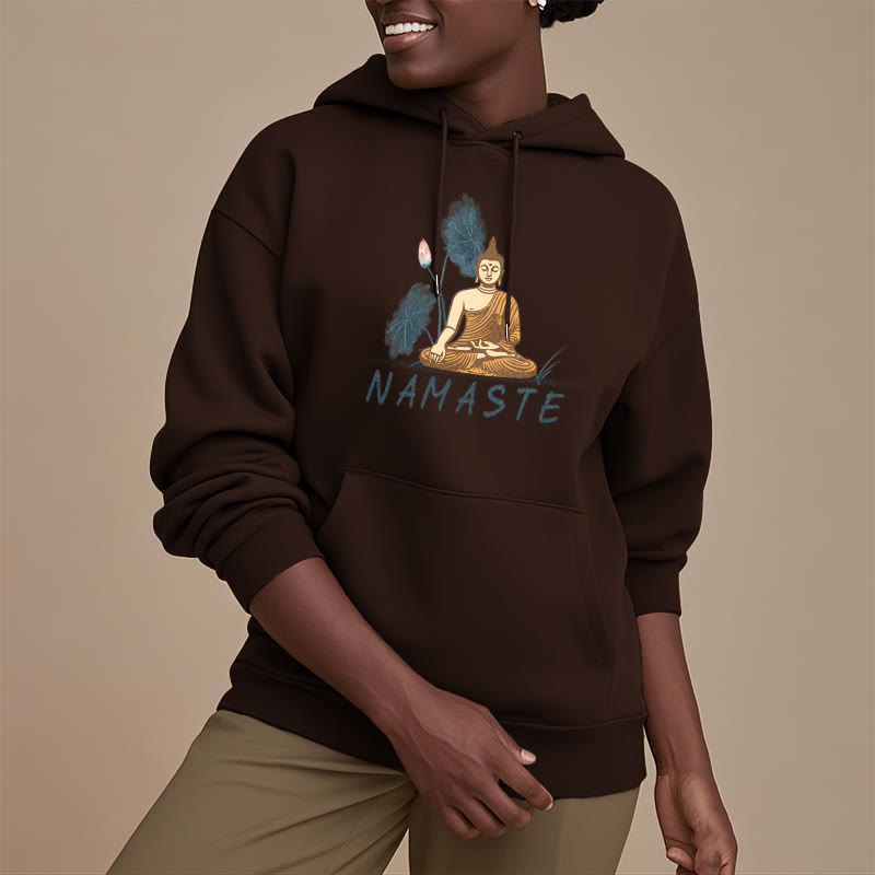 Sudadera con capucha y forro polar de poliéster con diseño de Buda meditador NAMASTE de Mythstone 