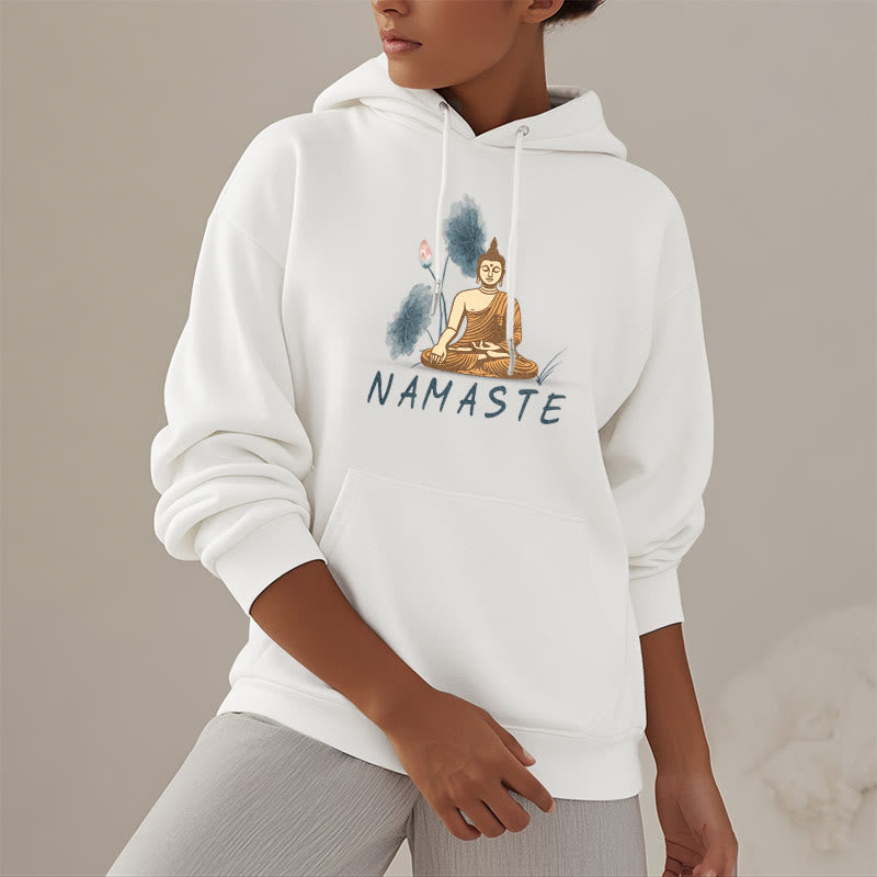 Sudadera con capucha y forro polar de poliéster con diseño de Buda meditador NAMASTE de Mythstone 