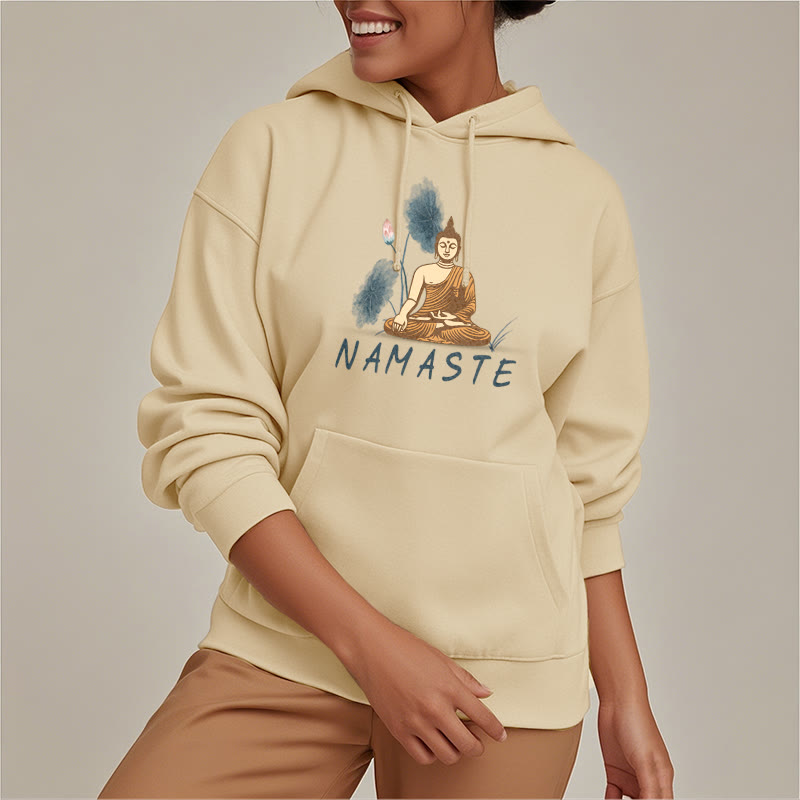 Sudadera con capucha y forro polar de poliéster con diseño de Buda meditador NAMASTE de Mythstone 