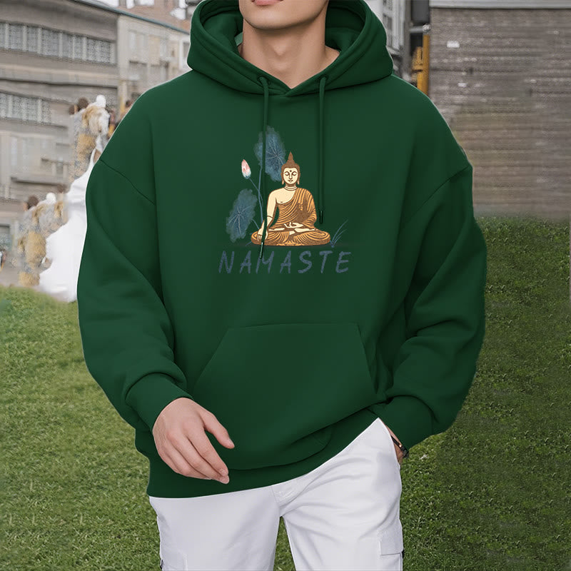 Sudadera con capucha y forro polar de poliéster con diseño de Buda meditador NAMASTE de Mythstone 