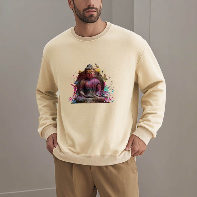 Mythstone Butterfly Meditation Buddha Fleece Lined Polyester Sweatshirt