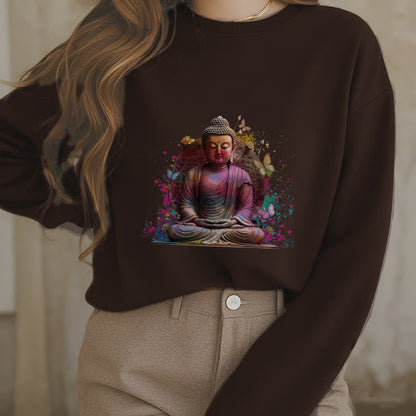 Mythstone Butterfly Meditation Buddha Fleece Lined Polyester Sweatshirt