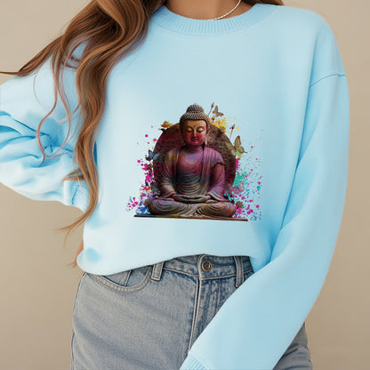 Mythstone Butterfly Meditation Buddha Fleece Lined Polyester Sweatshirt